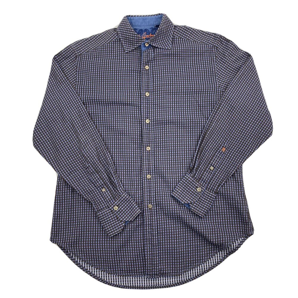 Robert Graham Mens Check Long Sleeve Flip Cuff Button Up Shirt Medium